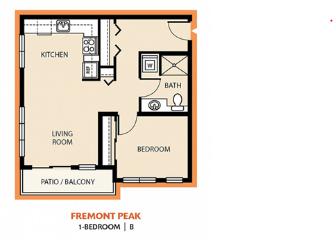 Floor plan for 1 bed, 1 bath, 655 sqft